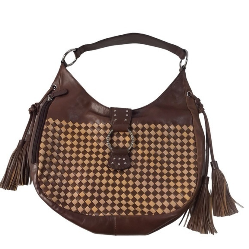 Sharif studio leather woven braided tassels bag